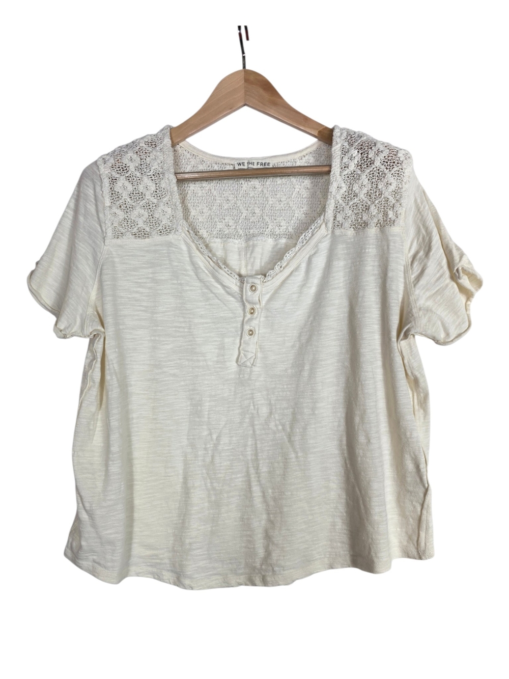 We The Free Cream Boho Lace Yoke Henley Tee